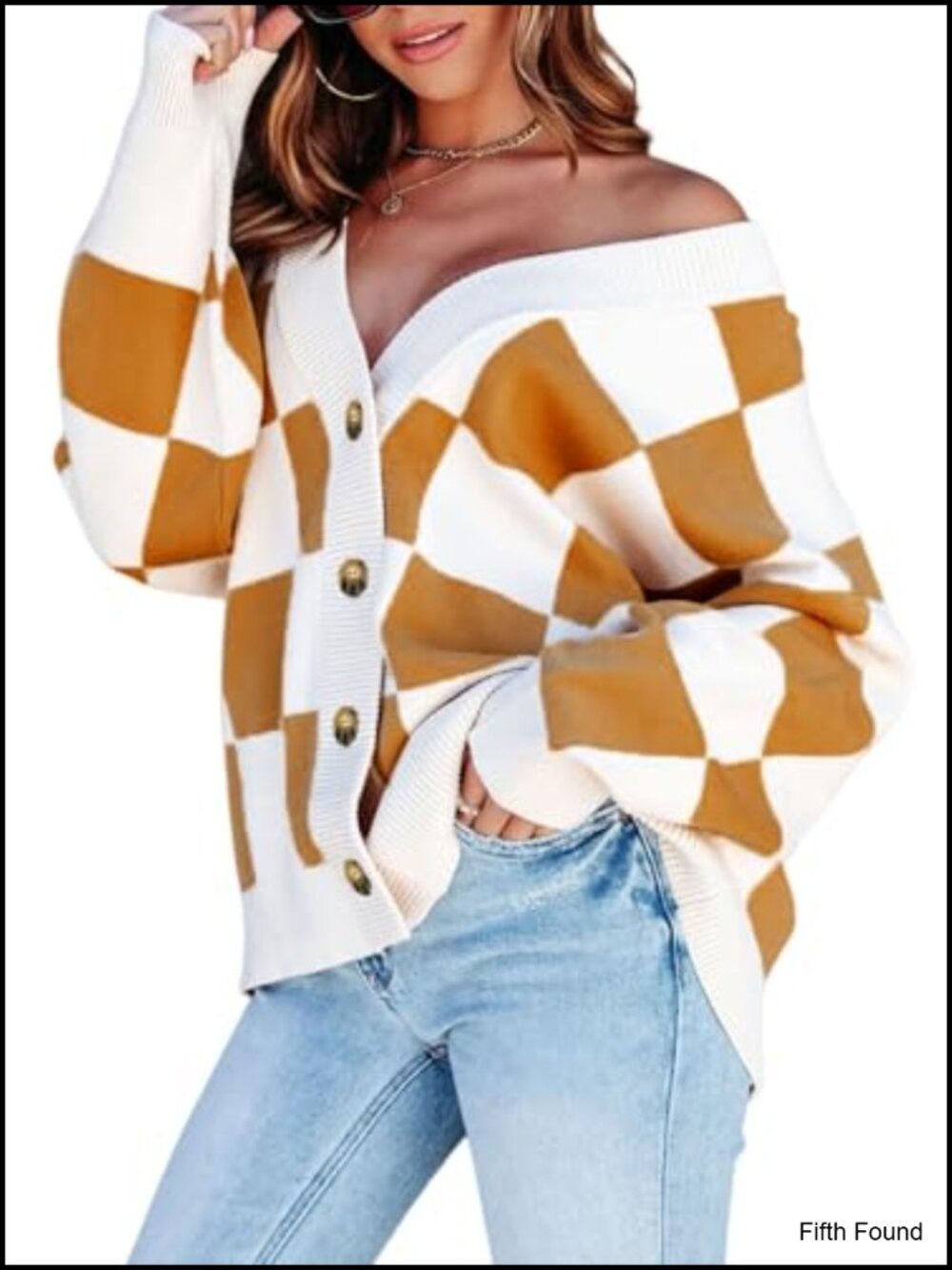 Cable Knit Plaid Button Down Cardigan Sweater Long Sleeve Oversized